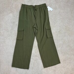 Nordstrom Rack Olive Green Cargo Pants Drawstring Waist Wide Leg Women's Sz L